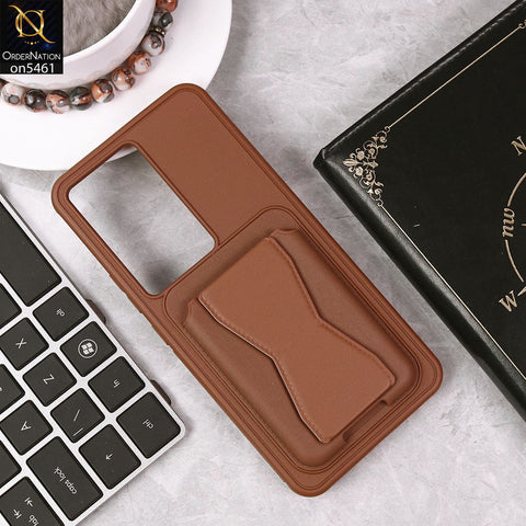 Vivo Y200e Cover - Brown - New Protective Case with Card Holder And Bracket Stand Holder