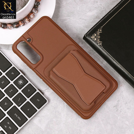 Vivo Y04 Cover - Brown - New Protective Case with Card Holder And Bracket Stand Holder