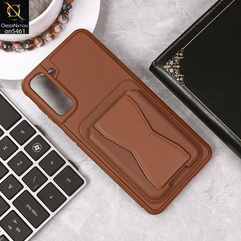Vivo Y04 Cover - Brown - New Protective Case with Card Holder And Bracket Stand Holder