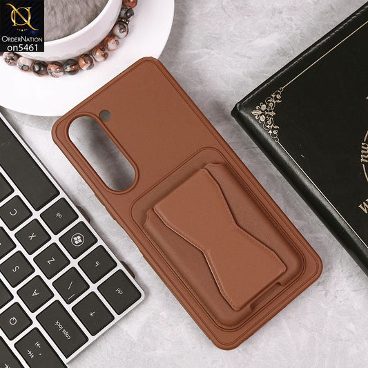 Vivo Y27s Cover - Brown - New Protective Case with Card Holder And Bracket Stand Holder