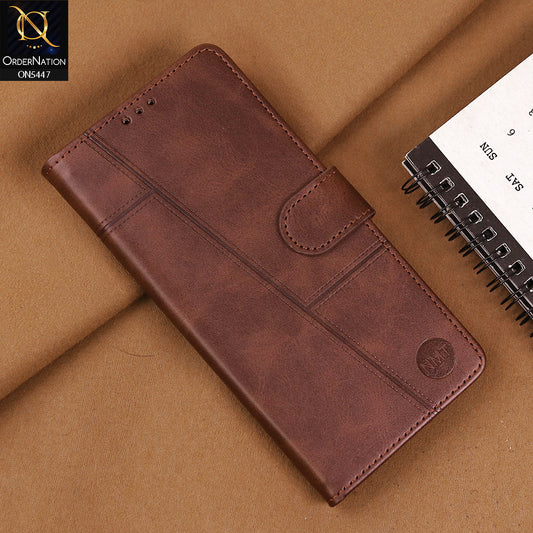 Tecno Camon 40 Pro Cover - Dark Brown - Premium Leather Megantic Flip Book Covers With Card Holding Option
