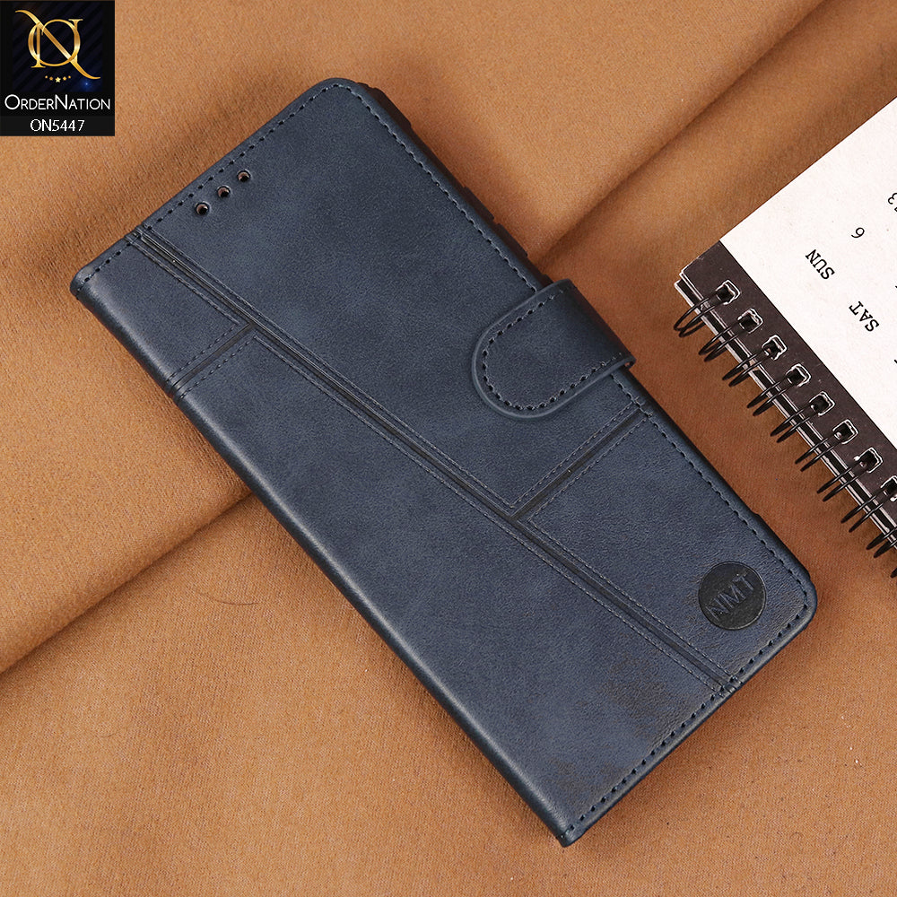 Tecno Camon 40 Pro Cover - Blue - Premium Leather Megantic Flip Book Covers With Card Holding Option