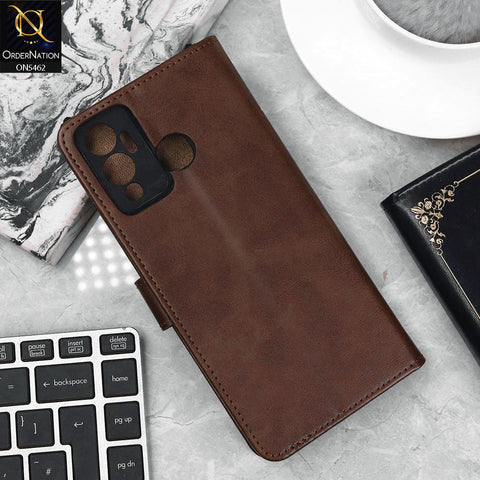 Infinix Hot 12 Play Cover - Dark Brown - Premium Leather Magnetic Flip Book Covers With Card Holding Option