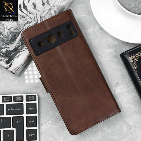 Google Pixel 8 Pro Cover - Dark Brown - Premium Leather Magnetic Flip Book Covers With Card Holding Option