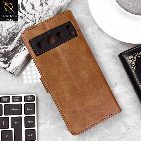 Google Pixel 8 Pro Cover - Light Brown - Premium Leather Magnetic Flip Book Covers With Card Holding Option