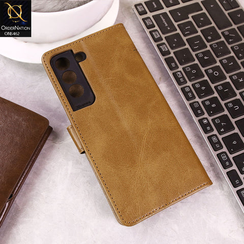 Samsung Galaxy S22 Plus 5G Cover - Light Brown -  Premium Leather Magnetic Flip Book Covers With Card Holding Option