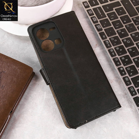 Vivo Y35 Cover - Black -  Premium Leather Magnetic Flip Book Covers With Card Holding Option