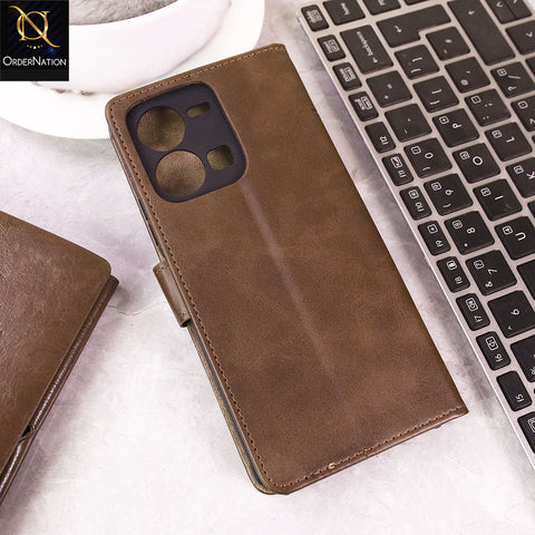 Vivo Y35 Cover - Dark Brown -  Premium Leather Magnetic Flip Book Covers With Card Holding Option
