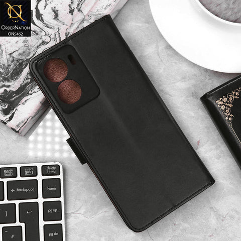 Vivo Y02s Cover - Black - Premium Leather Magnetic Flip Book Covers With Card Holding Option