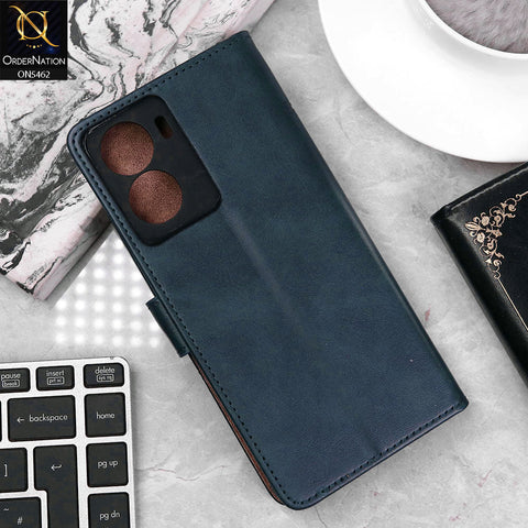Vivo Y02s Cover - Blue - Premium Leather Magnetic Flip Book Covers With Card Holding Option