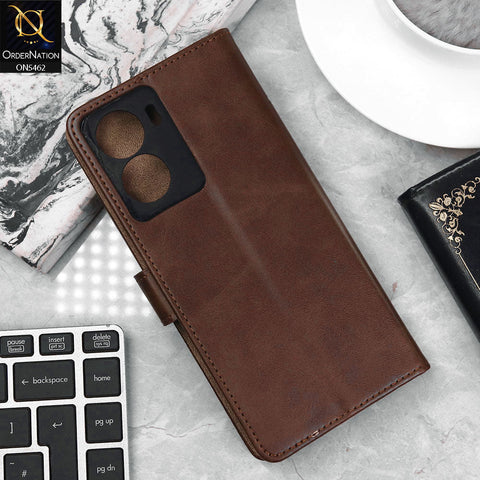 Vivo Y02s Cover - Dark Brown - Premium Leather Magnetic Flip Book Covers With Card Holding Option