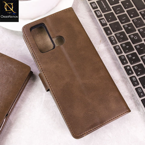 Vivo Y50 Cover - Dark Brown -  Premium Leather Magnetic Flip Book Covers With Card Holding Option
