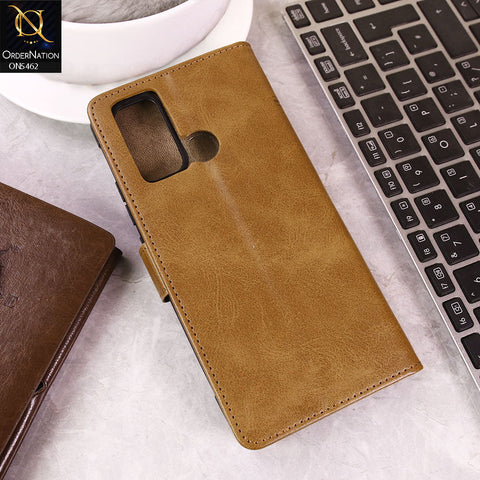 Vivo Y50 Cover - Light Brown -  Premium Leather Magnetic Flip Book Covers With Card Holding Option