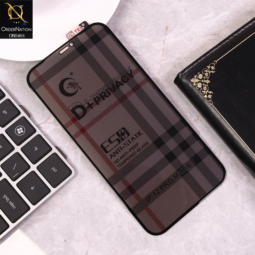 iPhone 12 Pro Max Cover - Black - Privacy Glass Screen Protector G-tel D+ Privacy HD Anti-Peep Tempered Glass