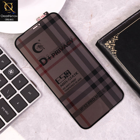iPhone 12 Pro Max Cover - Black - Privacy Glass Screen Protector G-tel D+ Privacy HD Anti-Peep Tempered Glass
