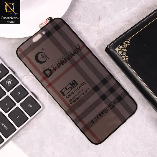 iPhone 14 Pro Max Cover - Black - Privacy Glass Screen Protector G-tel D+ Privacy HD Anti-Peep Tempered Glass
