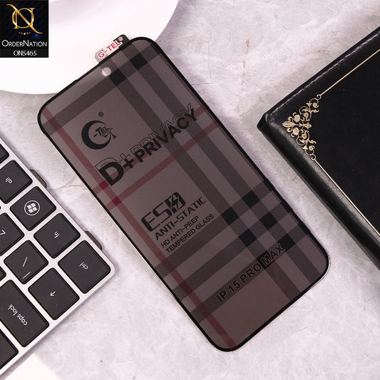 iPhone 15 Pro Max Cover - Black - Privacy Glass Screen Protector G-tel D+ Privacy HD Anti-Peep Tempered Glass