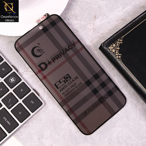 iPhone 15 Pro Max Cover - Black - Privacy Glass Screen Protector G-tel D+ Privacy HD Anti-Peep Tempered Glass