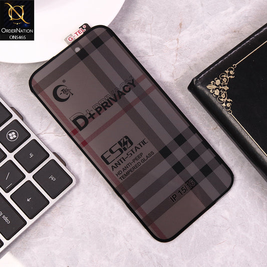 iPhone 15 Cover - Black - Privacy Glass Screen Protector G-tel D+ Privacy HD Anti-Peep Tempered Glass