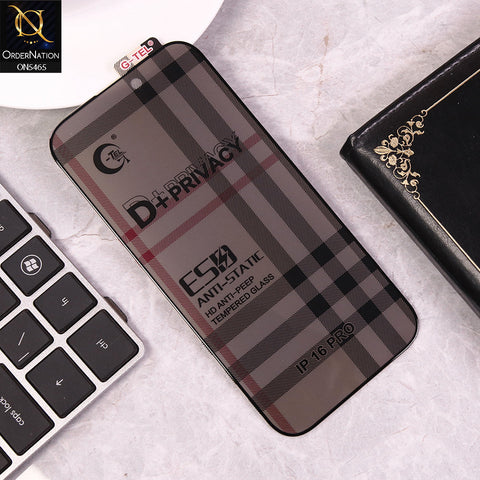 iPhone 16 Pro Cover - Black - Privacy Glass Screen Protector G-tel D+ Privacy HD Anti-Peep Tempered Glass