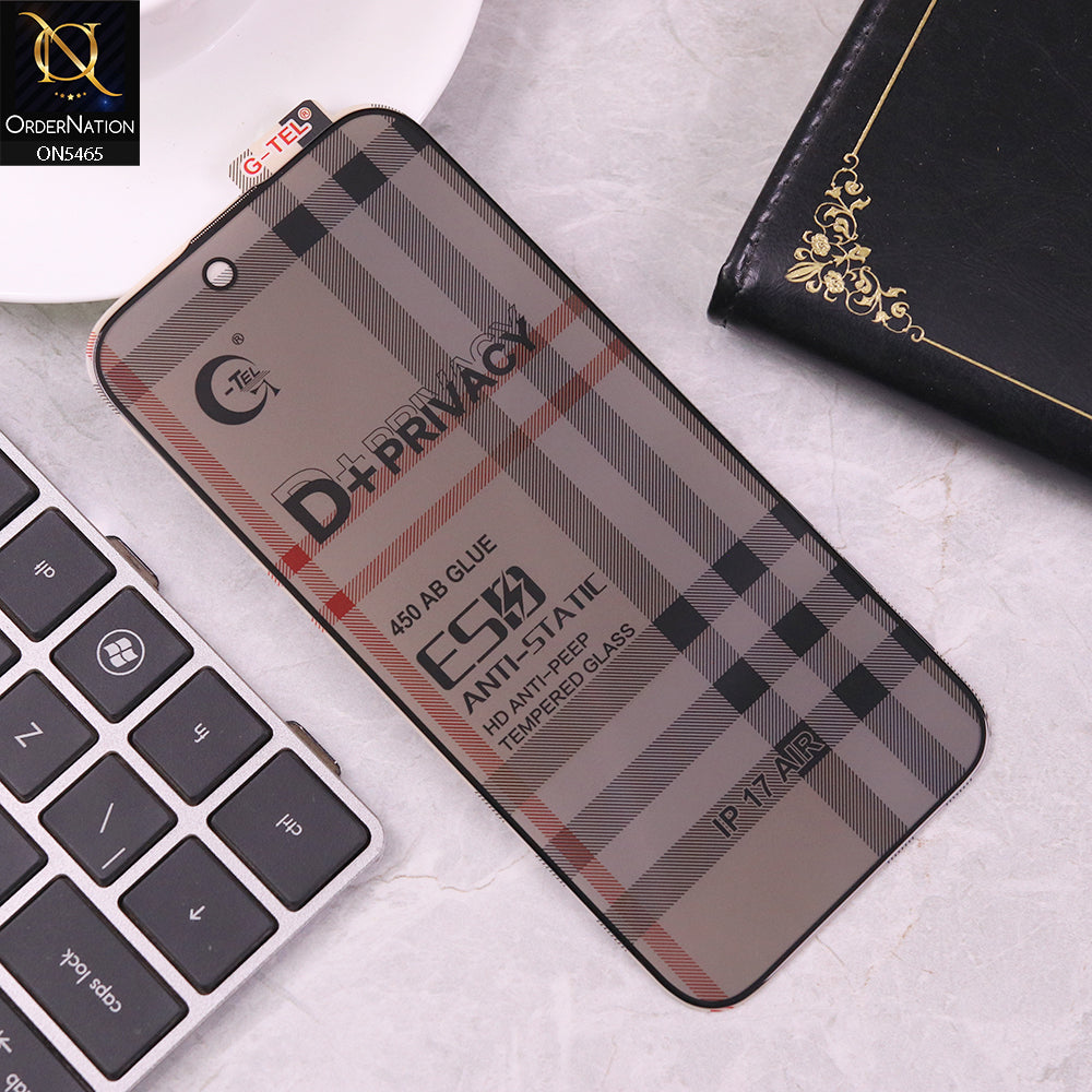 iPhone 17 Air Screen Protector - Black - Privacy Glass Screen Protector G-tel D+ Privacy HD Anti-Peep Tempered Glass