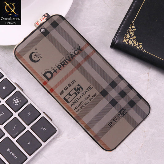 iPhone 17 Pro Screen Protector - Black - Privacy Glass Screen Protector G-tel D+ Privacy HD Anti-Peep Tempered Glass