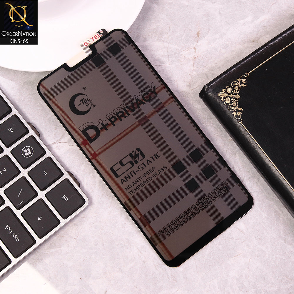 Oppo A3s Cover - Black - Privacy Glass Screen Protector G-tel D+ Privacy HD Anti-Peep Tempered Glass