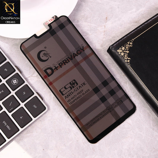 Oppo A3s Cover - Black - Privacy Glass Screen Protector G-tel D+ Privacy HD Anti-Peep Tempered Glass
