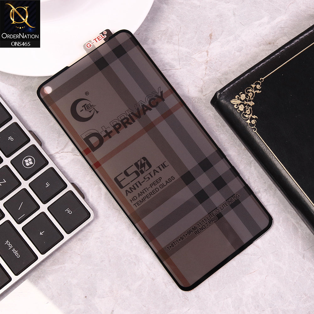 OnePlus 9R - Black - Privacy Glass Screen Protector G-tel D+ Privacy HD Anti-Peep Tempered Glass
