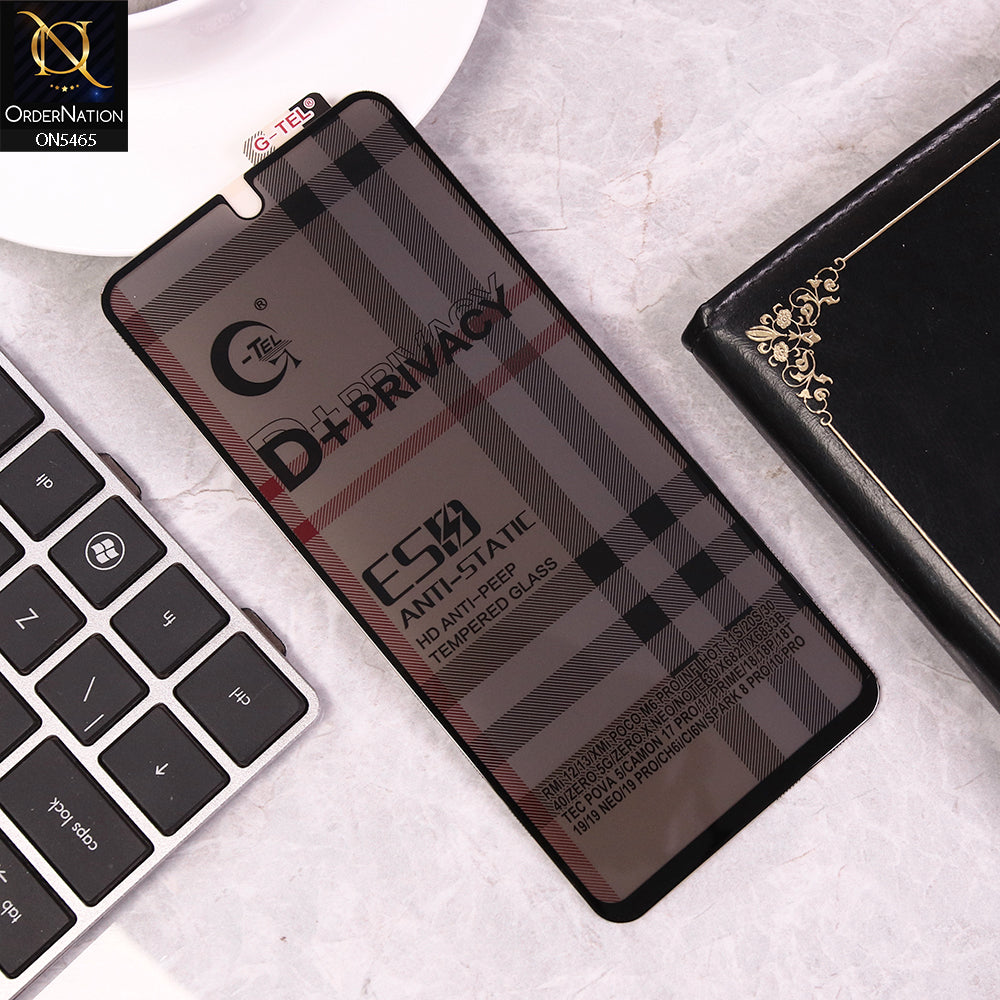 Infinix Hot 40 Cover - Black - Privacy Glass Screen Protector G-tel D+ Privacy HD Anti-Peep Tempered Glass