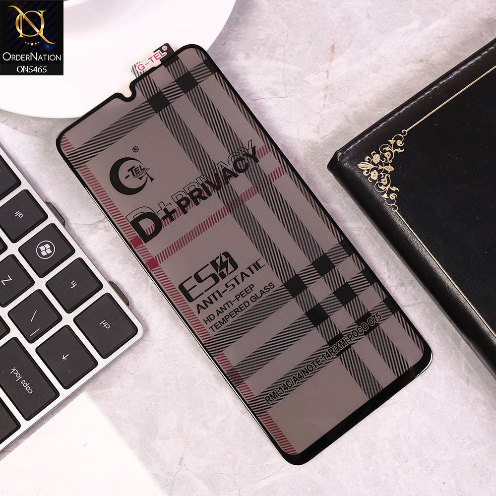 Xiaomi Redmi A4 Cover - Black - Privacy Glass Screen Protector G-tel D+ Privacy HD Anti-Peep Tempered Glass