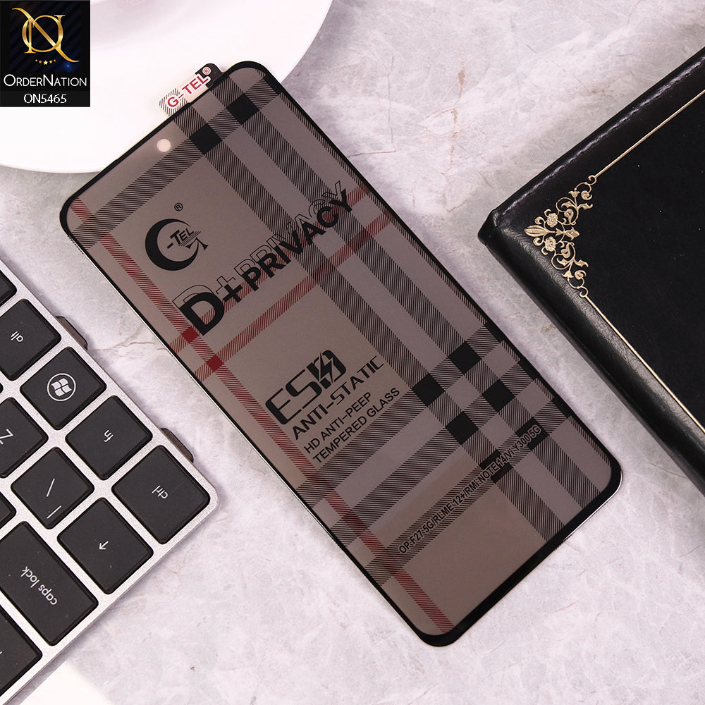 Realme 12 Plus Cover - Black - Privacy Glass Screen Protector G-tel D+ Privacy HD Anti-Peep Tempered Glass