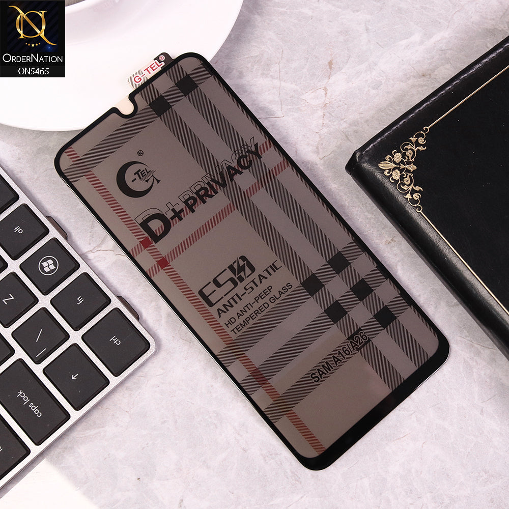 Samsung Galaxy A26 Cover - Black - Privacy Glass Screen Protector G-tel D+ Privacy HD Anti-Peep Tempered Glass