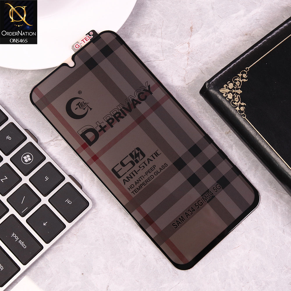 Samsung Galaxy M34 5G - Black - Privacy Glass Screen Protector G-tel D+ Privacy HD Anti-Peep Tempered Glass