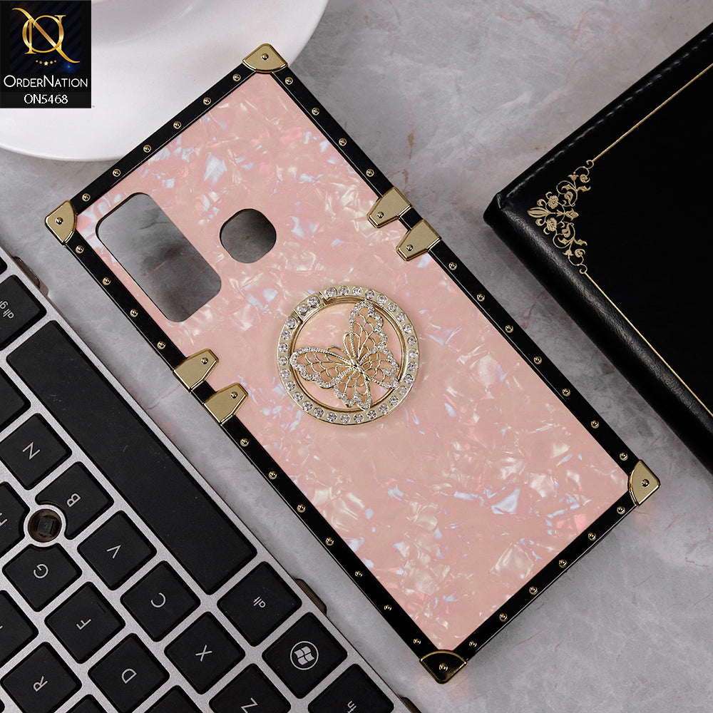 Infinix Hot 9 Cover - Baby Pink - Trendy Stylish Soft Square Trunk Case with Ring Holder Butterfly Design
