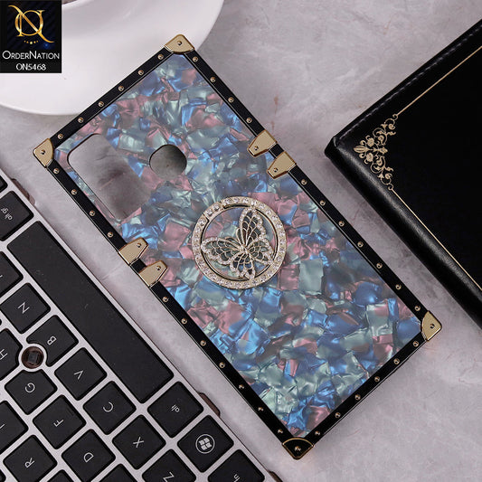 Infinix Hot 9 Cover - Blue - Trendy Stylish Soft Square Trunk Case with Ring Holder Butterfly Design