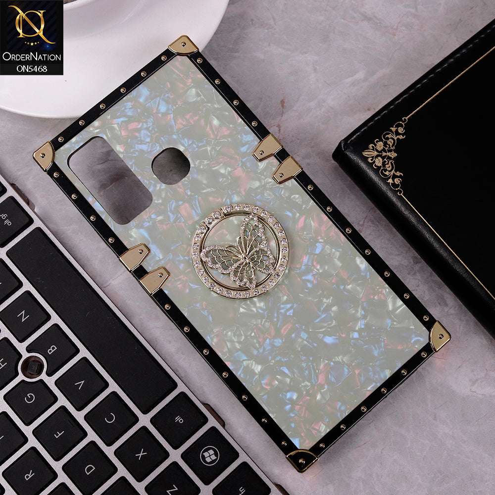 Infinix Hot 9 Cover - Light Green - Trendy Stylish Soft Square Trunk Case with Ring Holder Butterfly Design