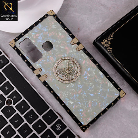 Infinix Hot 9 Cover - Light Green - Trendy Stylish Soft Square Trunk Case with Ring Holder Butterfly Design