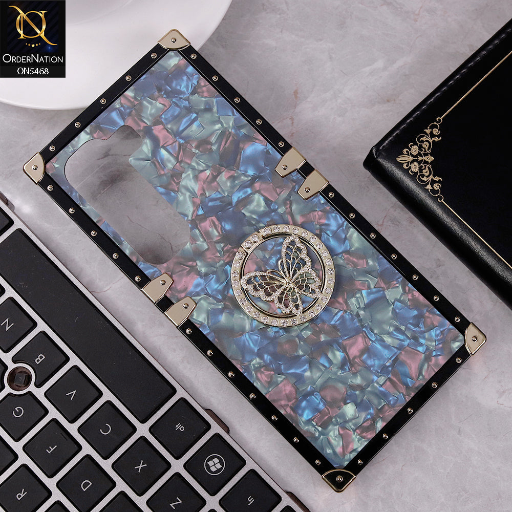 Infinix Hot 50 4G Cover - Blue - Trendy Stylish Soft Square Trunk Case with Ring Holder Butterfly Design