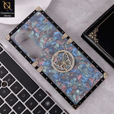 Infinix Hot 50 4G Cover - Blue - Trendy Stylish Soft Square Trunk Case with Ring Holder Butterfly Design