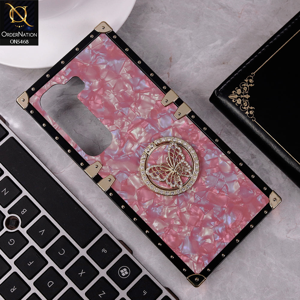 Infinix Hot 50 4G Cover - Dark Pink - Trendy Stylish Soft Square Trunk Case with Ring Holder Butterfly Design