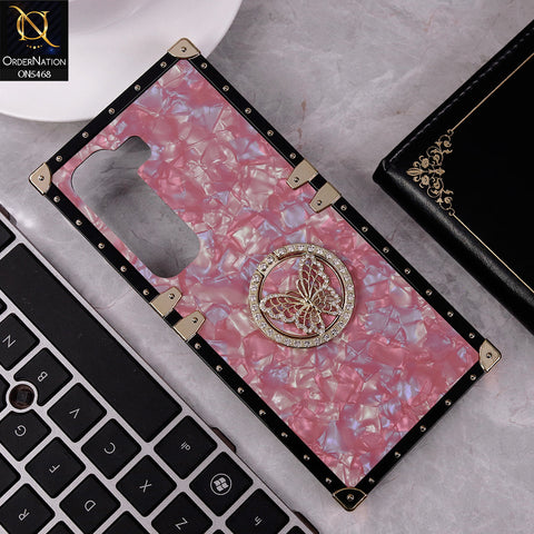 Infinix Hot 50 4G Cover - Dark Pink - Trendy Stylish Soft Square Trunk Case with Ring Holder Butterfly Design
