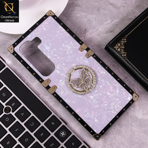 Infinix Hot 50 4G Cover - Light Purple - Trendy Stylish Soft Square Trunk Case with Ring Holder Butterfly Design