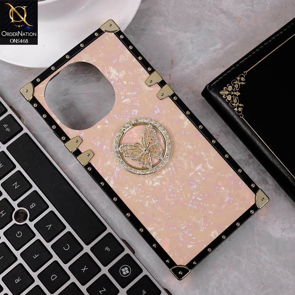 Tecno Spark Go 1 Cover - Baby Pink - Trendy Stylish Soft Square Trunk Case with Ring Holder Butterfly Design