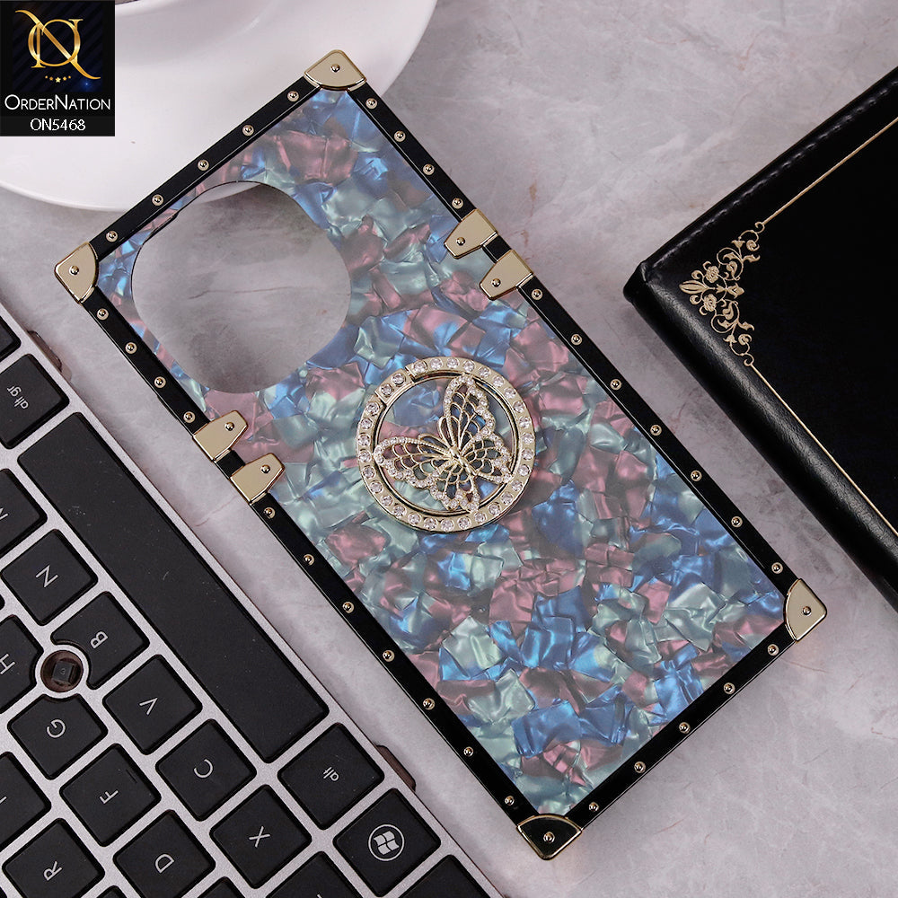 Tecno Pop 9 Cover - Blue - Trendy Stylish Soft Square Trunk Case with Ring Holder Butterfly Design