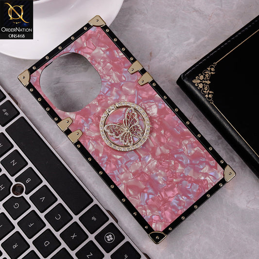 Tecno Spark Go 1 Cover - Dark Pink - Trendy Stylish Soft Square Trunk Case with Ring Holder Butterfly Design