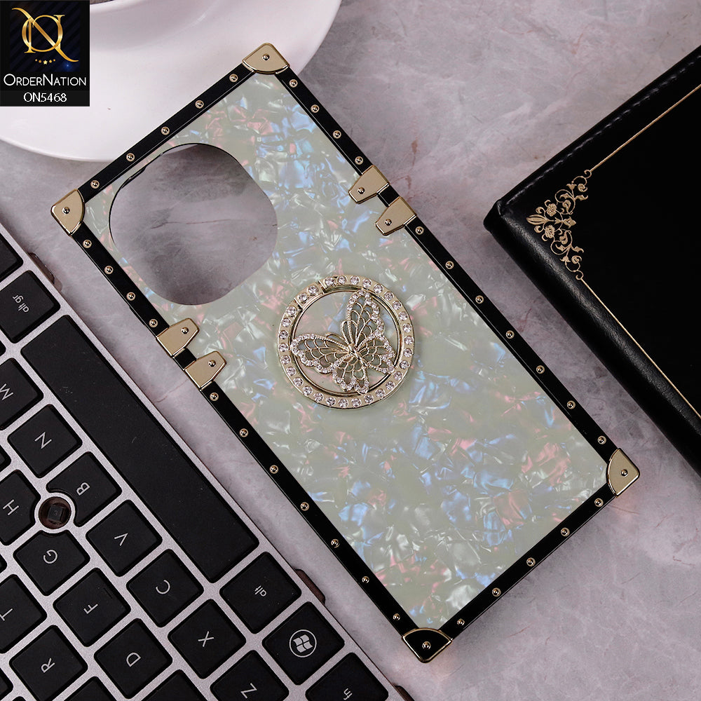 Tecno Spark Go 1 Cover - Light Green - Trendy Stylish Soft Square Trunk Case with Ring Holder Butterfly Design