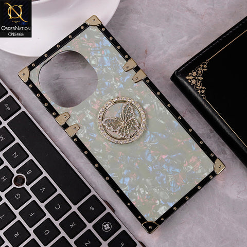 Tecno Spark Go 1 Cover - Light Green - Trendy Stylish Soft Square Trunk Case with Ring Holder Butterfly Design