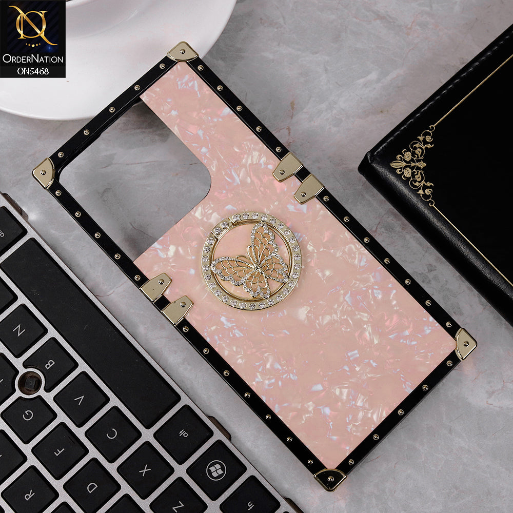 Realme Note 60 Cover - Baby Pink - Trendy Stylish Soft Square Trunk Case with Ring Holder Butterfly Design