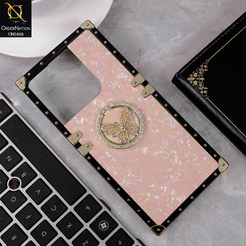Realme Note 60 Cover - Baby Pink - Trendy Stylish Soft Square Trunk Case with Ring Holder Butterfly Design